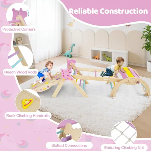 Miniatura 6 de Costzon Pikler - Juego de triángulos plegables 9 en 1, juguetes de escalada para bebés, juego de escalada Montessori de madera para aprendizaje