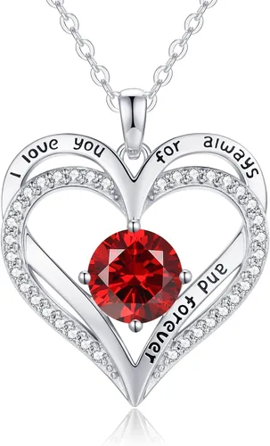 LOUISA SECRET Heart Birthstone Necklaces for Women, 925 Sterling Silver Women Pendant Necklace, Birthday Anniversary Valentine's Day Jewelry Gift