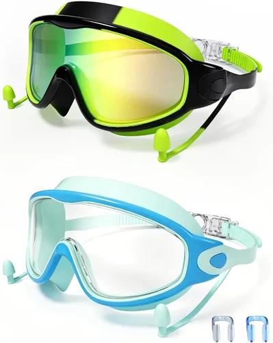 Miniatura 15 de Gafas de natación para niños de 3 a 15 años con tapones para los oídos, marco grande, gafas de natación antivaho/UV para niños, niñas y bebés, 2