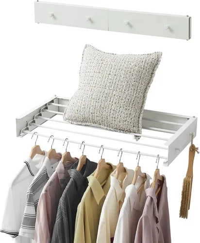 Miniatura 9 de RFOUO Estante de secado de ropa, colgador de ropa sucia, estante de secado montado en la pared para lavandería, estante de secado plegable