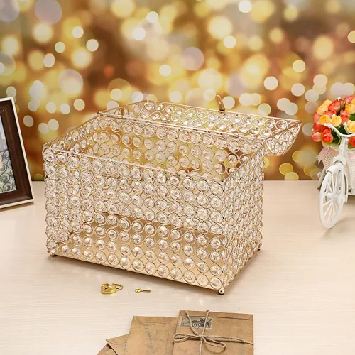 Miniatura 5 de ELLDOO Caja de tarjetas de boda de cristal con cierre de corazón, 12.6 x 6.3 x 9.4 pulgadas, caja de tarjetas de dinero estilo cofre del tesoro
