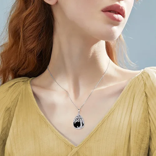 Miniatura 2 de Collar de árbol de la vida de plata de ley 925 con dije de nudo celta de concha de abulón para mujer