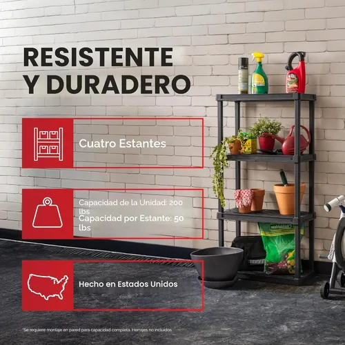Miniatura 3 de IRIS USA Estantes de almacenamiento de plástico ligeros de 4 estantes, capacidad de 200 libras, 48 pulgadas de alto x 24 pulgadas de ancho x 12 Negro
