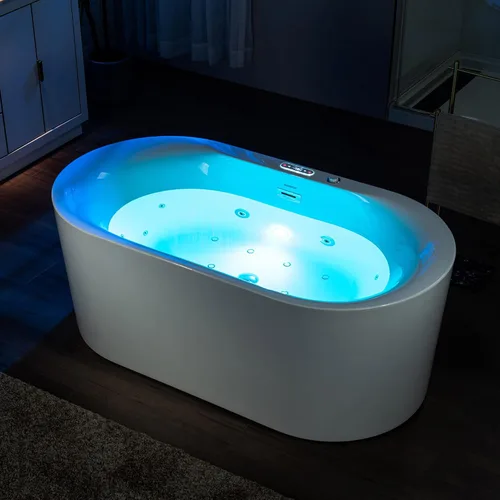 Miniatura 12 de WOODBRIDGE 59" x 151 cm Bañera independiente de hidromasaje con chorros de agua y burbujas de aire, con panel de control LED, BJ100, Blanca