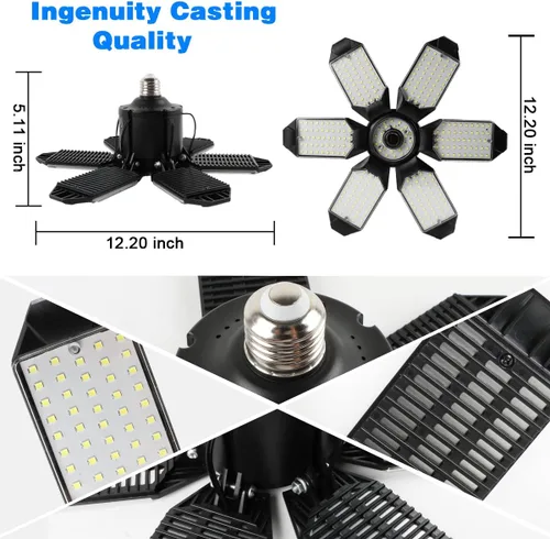 Miniatura 7 de Luz LED de garaje – Bombilla de garaje de 160 W, 64000 lúmenes, 6500 K, iluminación de garaje súper brillante con 6 paneles deformables, luces