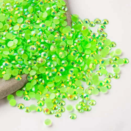 Miniatura 56 de Diamantes de imitación AB verdes a granel, 5000 piezas de diamantes de imitación de fondo plano redondos de gelatina AB sin fijación térmica, gemas