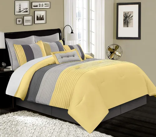 Miniatura 13 de Chezmoi Collection Loft - Juego de edredón de lujo a rayas de 6 piezas (tamaño individual, negro/gris/blanco)