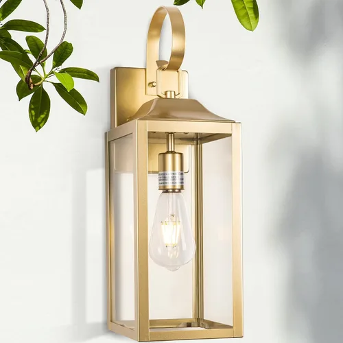 Miniatura 12 de Lámpara de pared grande de 19 pulgadas para exteriores del anochecer al amanecer, luz de porche dorada, linterna de pared para exteriores, lámpara