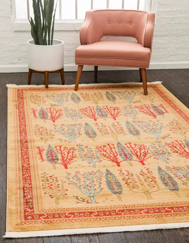 Miniatura 11 de Unique Loom Fars Collection - Alfombra moderna de diseño botánico inspirado en tribal, 2 pies 7 pulgadas x 10 pies 0 pulgadas, bronceado/rojo
