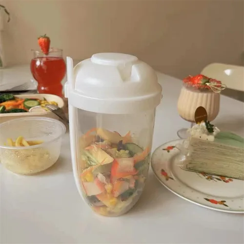 Miniatura 3 de Vaso coctelero de ensalada Keep Fit 2022 con tenedor y soporte para aderezo, cepillo de lavado fresco, recipiente de salud, desayuno portátil