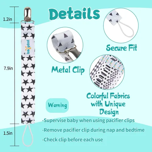 Miniatura 3 de Babygoal 6PBM05-HZ Juego de 6 prendedores para chupón para niños y niñas, se adaptan a la mayoría de los estilos de chupones y juguetes de dentición