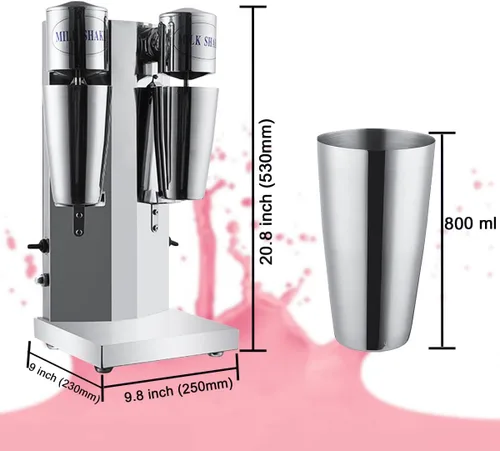 Miniatura 2 de INTBUYING Máquina de batido de doble cabeza Máquina de batido de leche de acero inoxidable 2 velocidades con taza de mezcla, mezclador de batidos