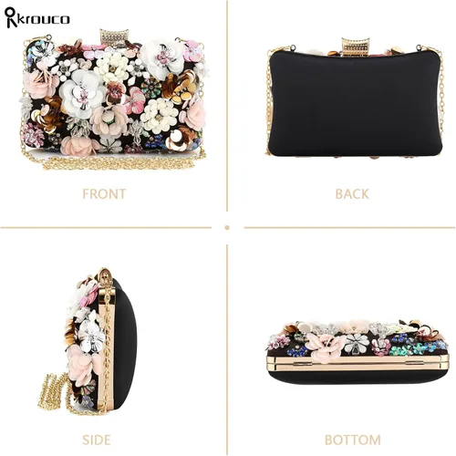 Miniatura 3 de Rkrouco Bolso de mano floral para mujer, bolso de mano de flores coloridas con diamantes de imitación de metal
