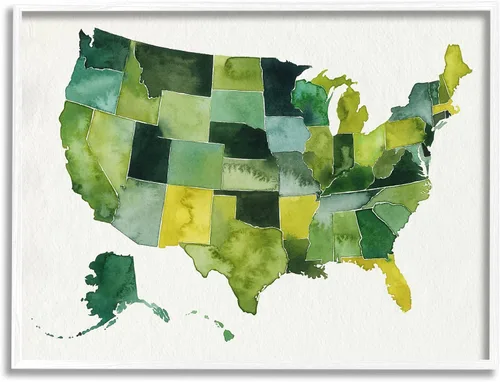 Miniatura 7 de Stupell Industries Placa de pared moderna con mapa de acuarela verde de Estados Unidos, 19 x 13 pulgadas