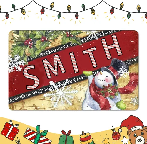 Miniatura 26 de Tapete personalizado de bienvenida de Navidad para entrada al aire libre con nombre, tapete de puerta de Navidad personalizado para Navidad, tapete