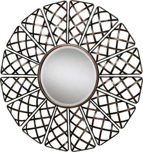 Touch of Class Helia - Escultura de pared con espejo de bronce de 34.5 pulgadas de diámetro, decoración artística de espejo para baño, dormitorio,