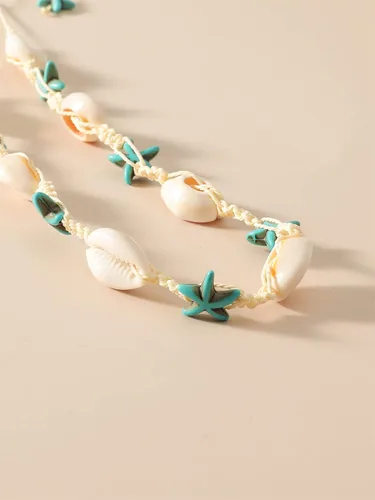 Miniatura 5 de Gargantilla de concha de estrella de mar, collar de playa con perlas de perlas, gargantilla bohemia con cuentas, gargantilla ajustable con estrellas