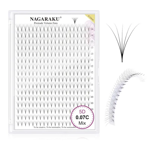 Miniatura 155 de NAGARAKU Wet Camellia - Extensión de pestañas, pestañas individuales, 3 abanicos de longitud múltiple, color negro mate natural, prepegadas