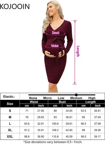 Miniatura 6 de KOJOOIN Vestido de maternidad de punto acanalado de manga larga con cuello en V, entallado, para otoño, casual, minivestido para baby shower, sesión