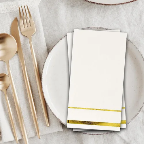 Miniatura 4 de Gift Boutique 100 Servilletas de invitado con borde dorado elegantes, servilletas de mano para cena, toalla para fiestas de Navidad, baño, boda
