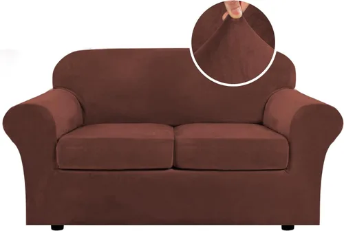 Miniatura 133 de H.VERSAILTEX - Funda elástica para sofá de 3 piezas, de suave terciopelo afelpado, para sofá biplaza con 2 cojines de hasta 72 pulgadas de ancho, se