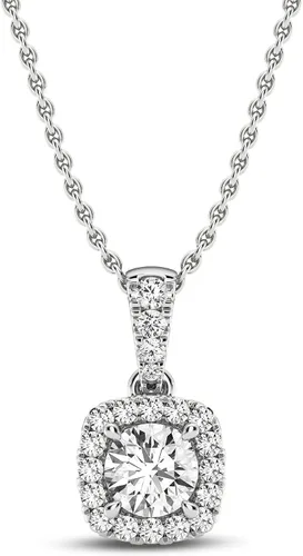 Femme Luxe Collar con colgante cuadrado de halo de diamantes cultivados en laboratorio de 033 quilates en plata de ley 925 cadena de cable de 18