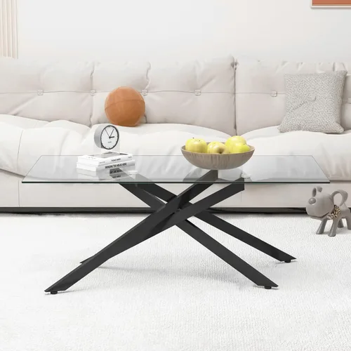 Miniatura 6 de HomVent Mesa auxiliar rectangular de vidrio templado transparente de 47.2 pulgadas, diseño elegante con patas de metal negro, mesa de centro
