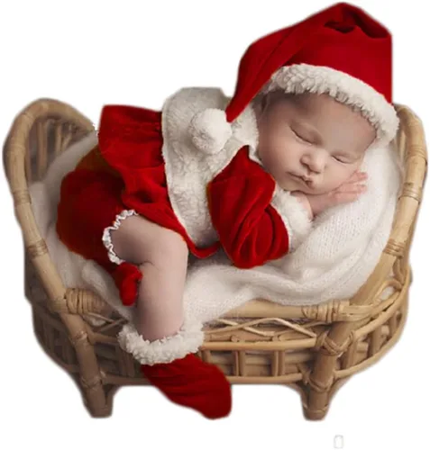 Traje de fotos de Navidad para bebé recién nacido, traje de sesión de fotos, sombrero rojo, pantalones, ropa, botas con disfraz de Navidad