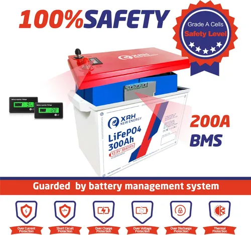 Miniatura 6 de XRH - Batería de litio LiFePO4 de pequeño volumen de 12 V 300 Ah, BMS integrado de 200 A, potencia máxima de 2560 W, 4000-15000 ciclos profundos