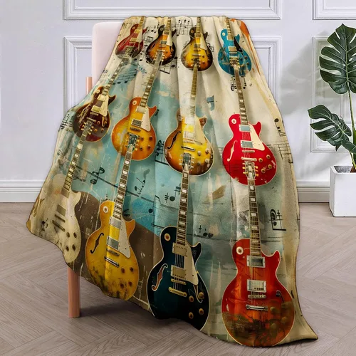 Miniatura 2 de Manta de música de guitarra vintage, regalos para mujeres, manta de franela de músico, manta suave y cálida para cama, sofá, hogar, viajes