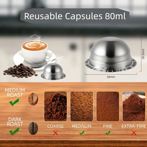 Miniatura 4 de Cápsulas reutilizables compatibles con Nespresso Vertuo Plus/Vertuo Next/Vertuo POP, cápsulas recargables de acero inoxidable de 2.7 fl oz/ 2.7 oz