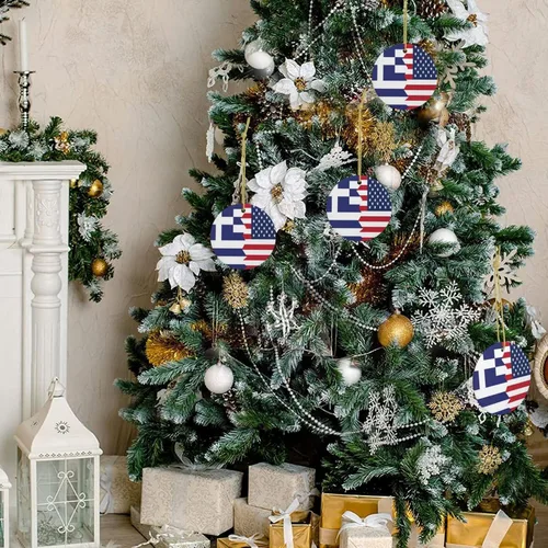 Miniatura 4 de Bandera griega de Estados Unidos, adornos de cerámica para colgar, adorno colgante de Navidad personalizado para decoración del hogar
