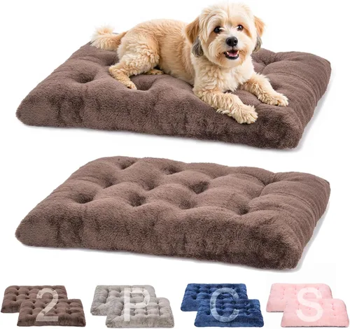 POMIU Paquete de 2 camas lavables para perros, camas de felpa de lujo con antideslizante, lavable a máquina, tapete para dormir para perros grandes,