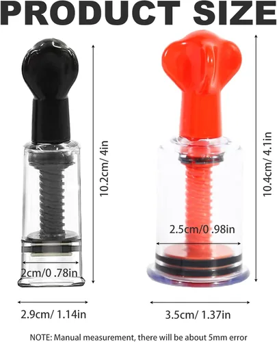 Miniatura 3 de Jesakmie 4 ventosas de pezón de 2 tamaños para pezones planos o invertidos, ventosa portátil de bomba de pezón rojo y negro, succión invertida