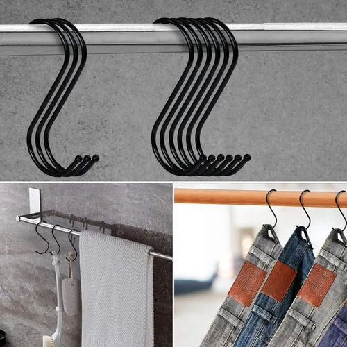 Miniatura 7 de Paquete de 30 ganchos negros en S para colgar de 3.5 pulgadas, ganchos de metal resistentes y duraderos, ganchos de acero al carbono en forma de S