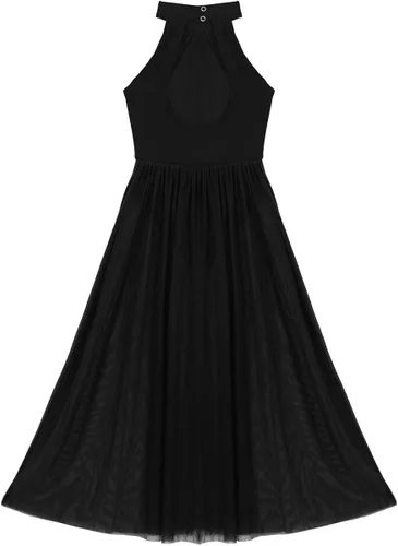Miniatura 4 de FEESHOW Vestido de baile lírico con cuello alto falso para niñas, falda de malla transparente, trajes modernos de baile