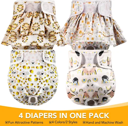 Miniatura 5 de XPCARE Pañales para perras hembras (paquete de 4) – Pañales lavables y reutilizables para perras, altamente absorbentes, tamaño mediano