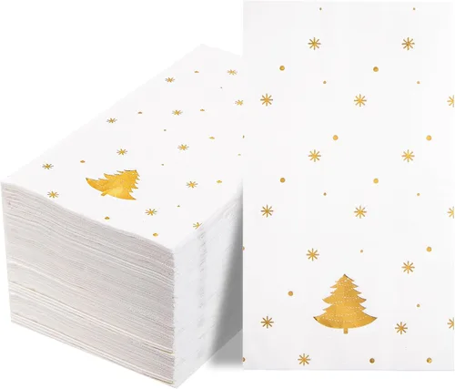 Miniatura 19 de WDF Paquete de 100 Servilletas Navideñas Verdes Desechables - Servilletas de Papel de Árbol de Navidad de 3 Capas, Servilletas Navideñas Verdes