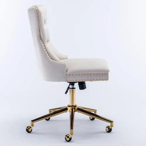 Miniatura 4 de Silla de escritorio de terciopelo, silla de tocador de altura ajustable con ruedas, cómoda silla de escritorio con respaldo de ala, ribete