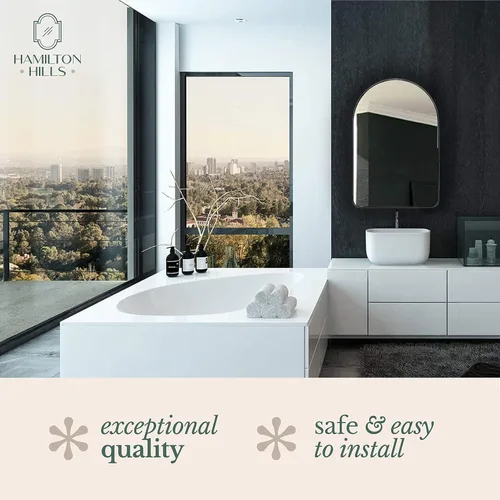 Miniatura 6 de Hamilton Hills Espejo con marco de metal negro cepillado de 24 x 36 pulgadas, espejo colgante de pared, diseño de esquina superior arqueada, espejo