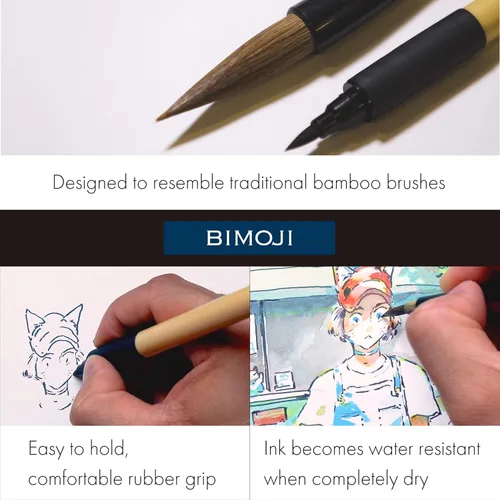 Miniatura 6 de Kuretake Bimoji - Juego de 5 rotuladores de pincel (extra fino, fino, mediano, grande, cepillo mediano), excelente para caligrafía, letras a mano e