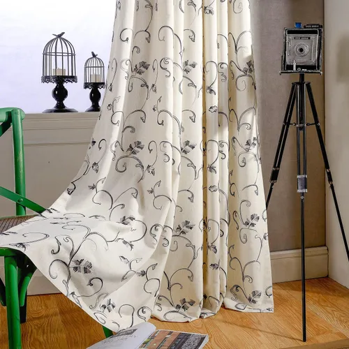 Miniatura 23 de VOGOL - Cortinas de 2 paneles con ramas bordadas de lino sintético con ojales, cortinas para dormitorio/sala de estar, paneles de tratamiento