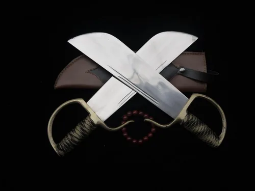 Miniatura 3 de Chinese Wing Chun - Espadas de mariposa Bart Cham Dao - Cuchillas de acero inoxidable hechas a mano con funda de cuero, accesorios de latón