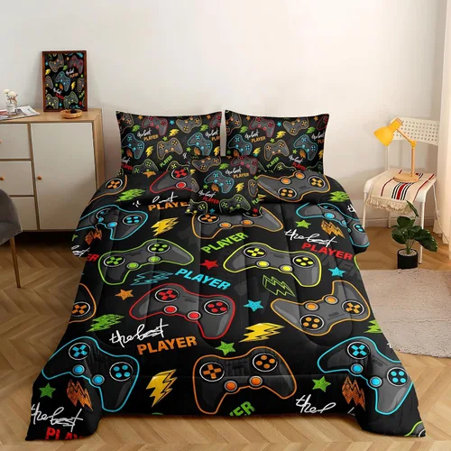 ROWADALO Juego de Ropa de Cama Gaming de 5 Piezas para Niños Gamer Juego de Edredón Tamaño Twin, Edredón de Control de Juego para Niños Kids 5
