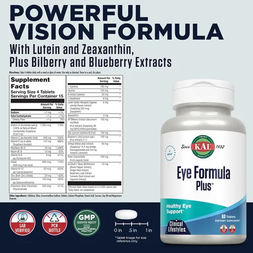 Miniatura 2 de KAL Fórmula para ojos Plus, suplementos para el cuidado de los ojos y la visión para adultos, con vitaminas oculares luteína y zeaxantina, más