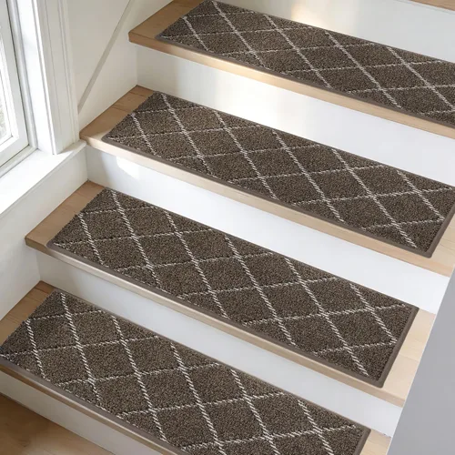 Miniatura 11 de BEQHAUSE Peldaños de escalera para peldaños de madera, antideslizantes, lavables a máquina, alfombras de poliéster suave, 28 x 9 pulgadas