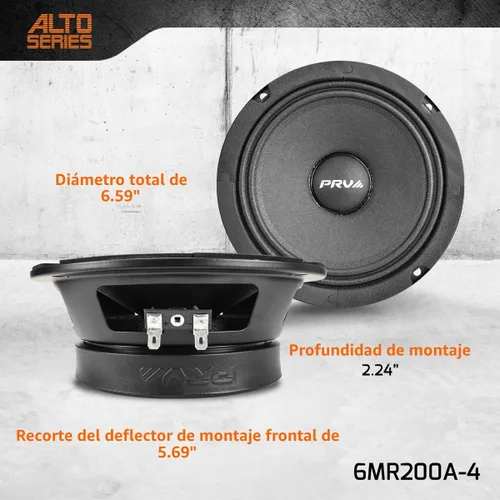 Miniatura 4 de Par de altavoces de rango medio PRV AUDIO 6.5 6MR200A-4, 200 vatios, 4 ohmios, montaje poco profundo para audio de coche, bobina de voz de 1.5