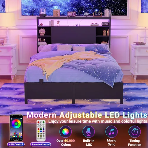 Miniatura 4 de Unikito Cabecera individual con almacenamiento, cabeceros con toma de corriente y luces LED inteligentes, cabecera resistente para cama