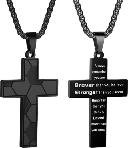 Collar de cruz de fútbol para niños, colgante de cruz de versículo bíblico inspirador, cadena de acero inoxidable de 22 + 2 pulgadas, joyería