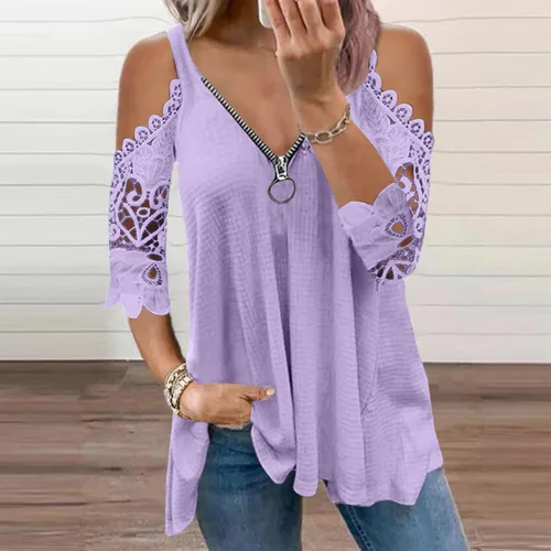 Miniatura 2 de Women Long Sleeve Ethnic V-Neck Zipper T-Shirts Casual Retro Aztec Print Tops Western Shirts for Lady